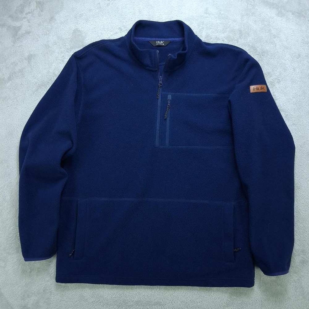 Huk Mens Quarter Zip Fleece Pullover Jacket Blue Performance Fishing Outdoor M